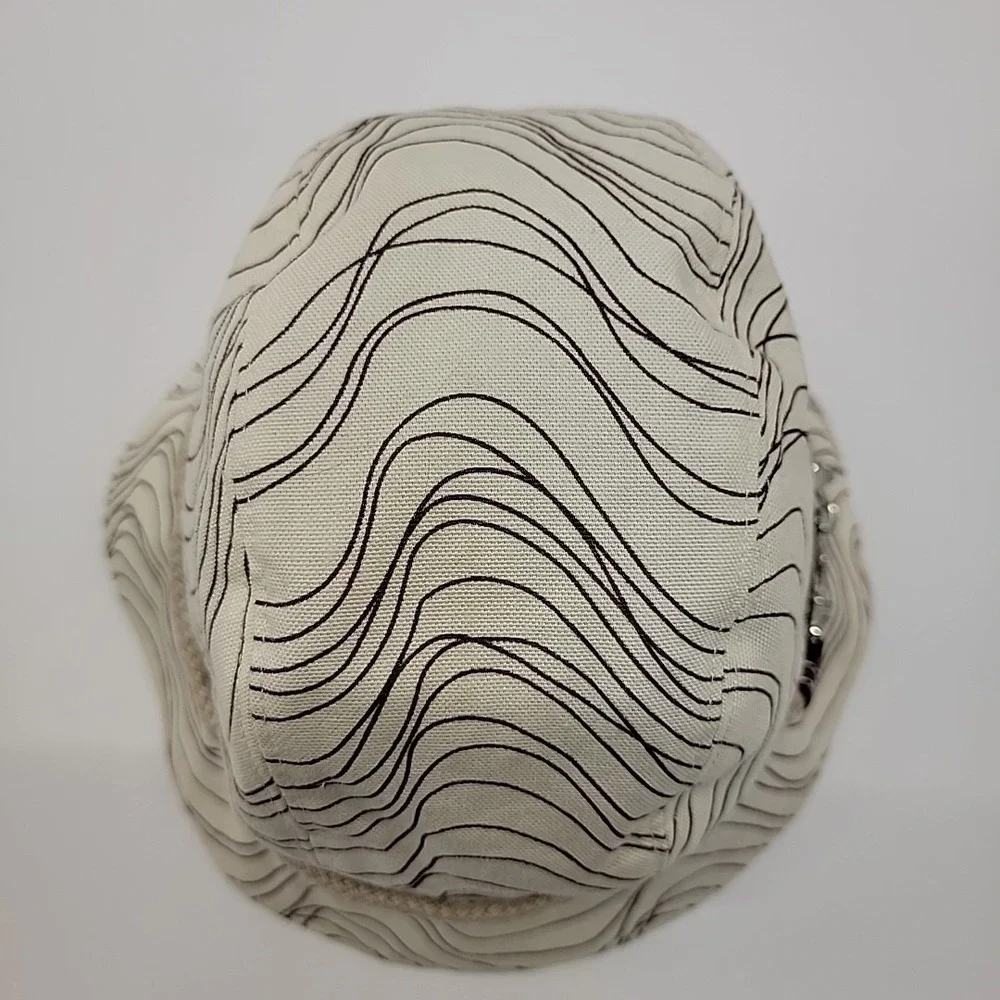 GAP Bucket Hat 2007 Women S/M Cream Brown Wavy Silver Clasp Rope Belt Accent Y2K